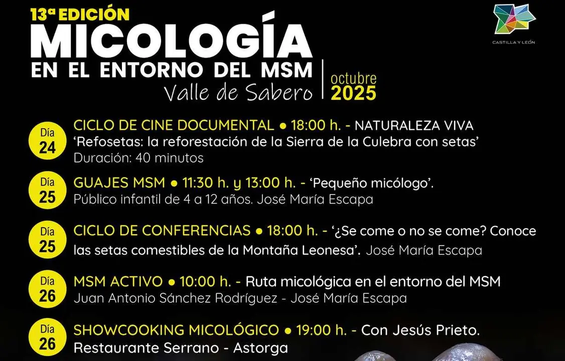 Micología en el entorno del MSM 2025. En la imagen, la programación de actividades.