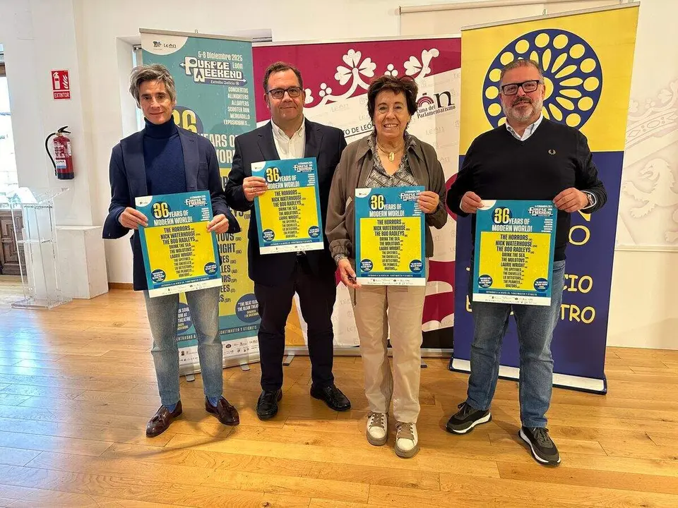 La concejala de Acción y Promoción Cultural, Elena Aguado, ha presentado el festival este martes, acompañada de Juan Dopico, presidente Centro León Gótico, Miguel Borraz, director Purple Weekend, y Héctor César Lendoiro, de Más Galicia