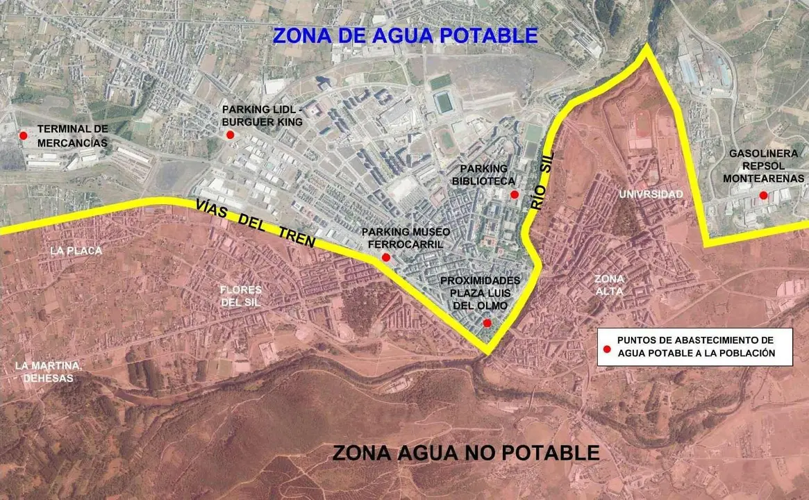Mapa de agua potable y no potable en Ponferrada.