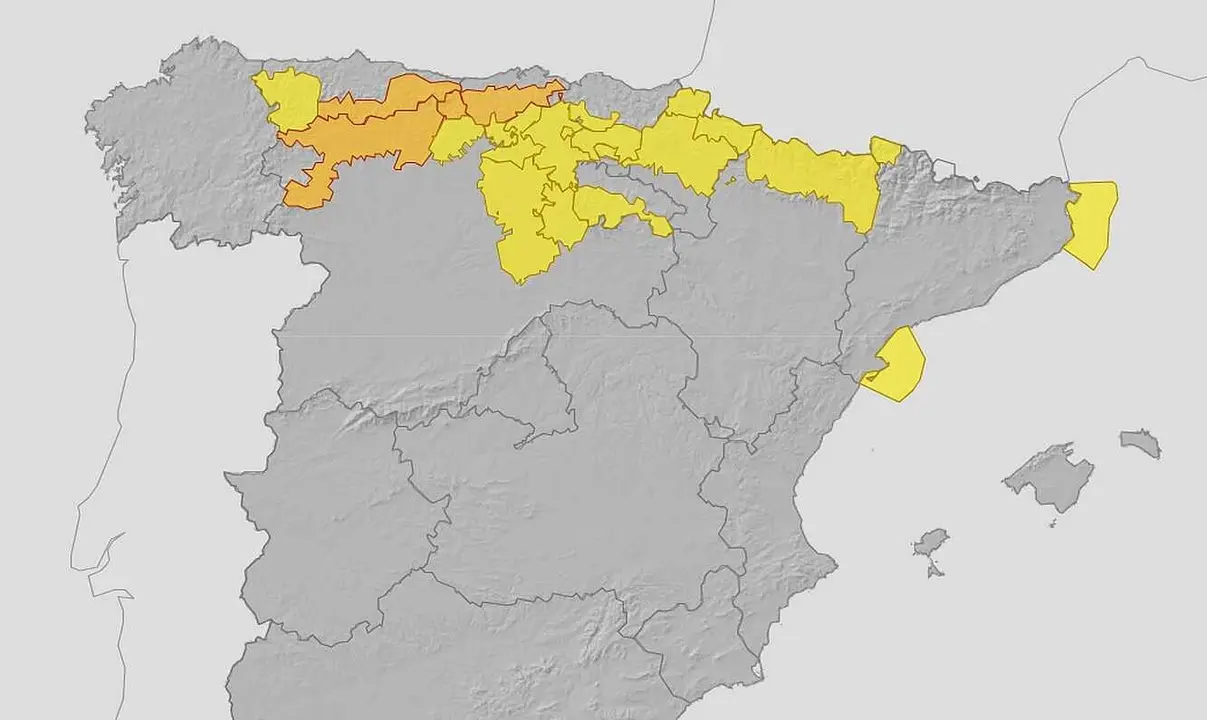 Imagen de la zona en alerta Naranja en la previsión de Aemet para este jueves.