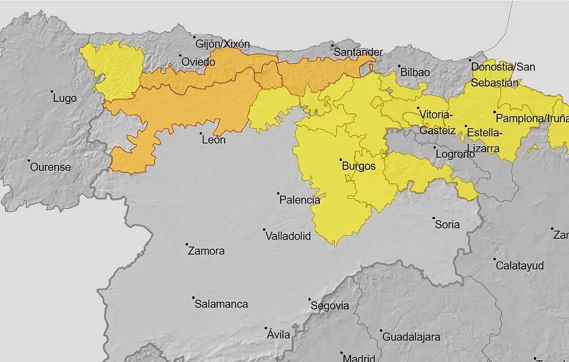 Imagen de la alerta naranja para este jueves y viernes.