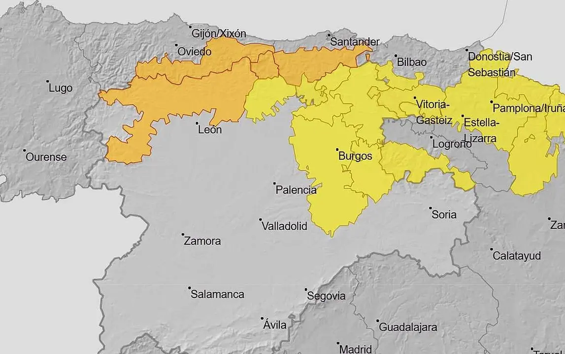 Área afectada por la 'alerta naranja' este jueves.
