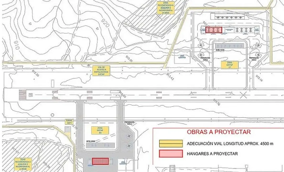 Imagen de las zonas en las que se ubicarán los nuevos hangares y vista de las zonas de rodadura.