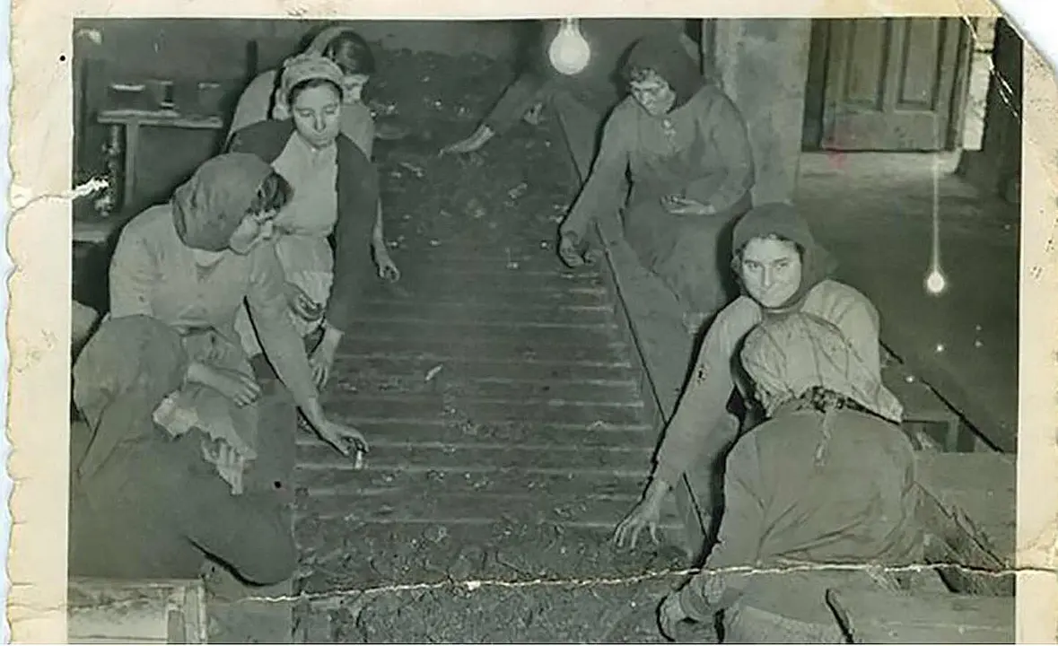 Mujeres del carbón seleccionando mineral tras alcanzar la bocamina.