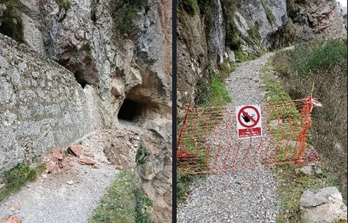 Imagen de los da&ntilde;os ocasionados en la ruta y el punto (derecha) hasta el que se puede llegar en la situaci&oacute;n actual.