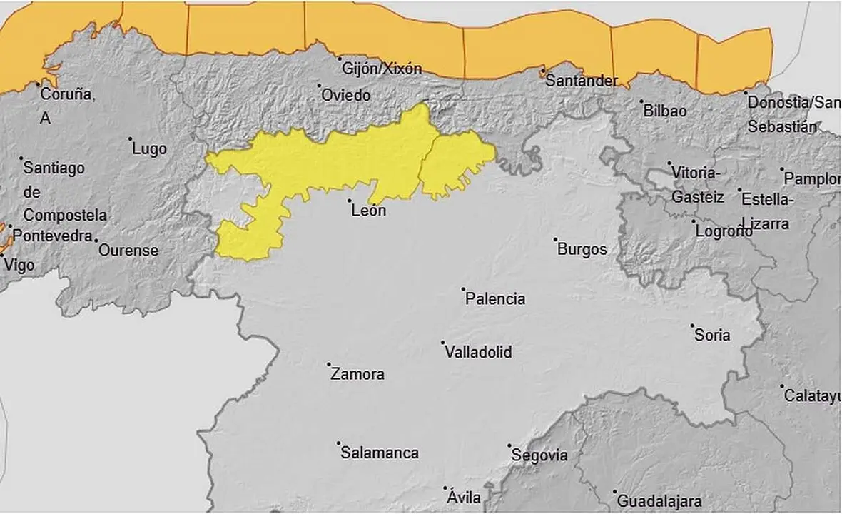 Mapa de alerta en la provincia de Le&oacute;n para este viernes.