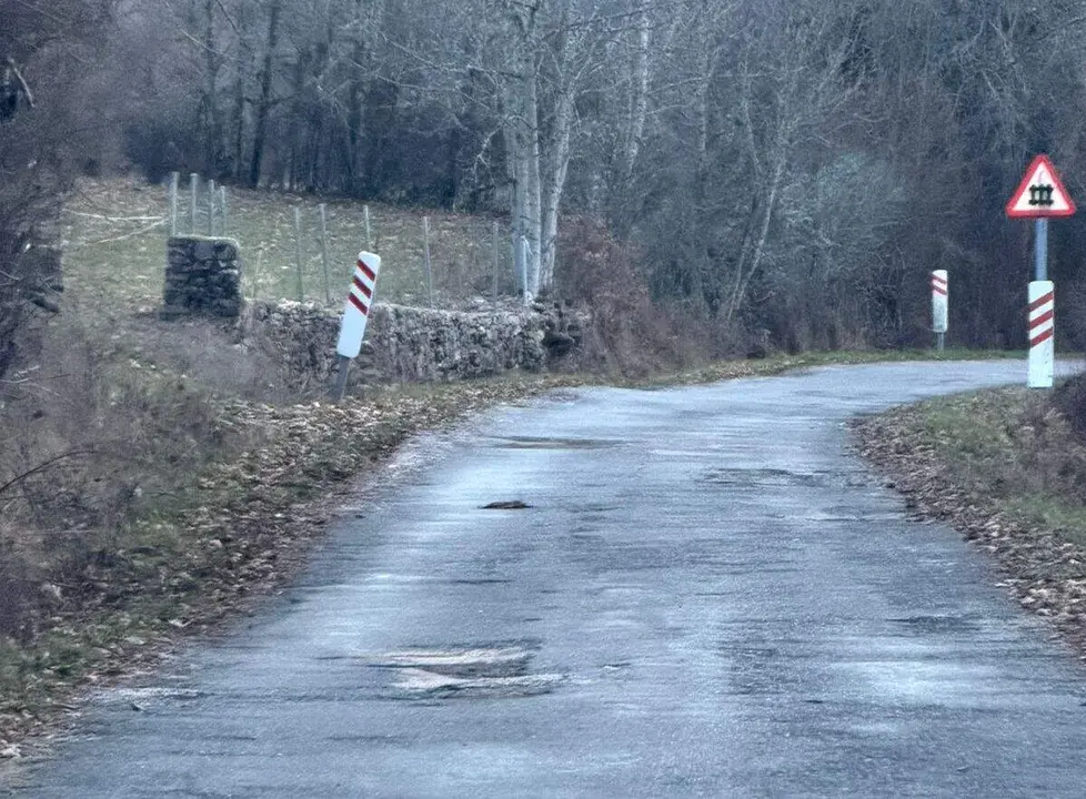 Estados actual de la carretera de acceso a la localidad leonesa de Aviados, en un imagen enviada por el PP.