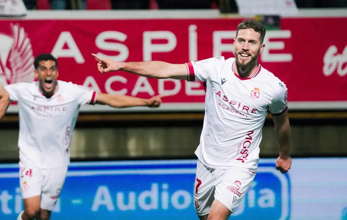Calero celebra su primer gol ante el Athletic de Bilbao en el Reino de Le&oacute;n.