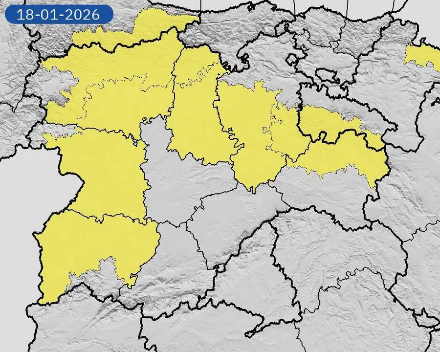 Mapa de Aemet con las zonas donde se ha activado el aviso amarillo por nevadas. Foto: Aemet