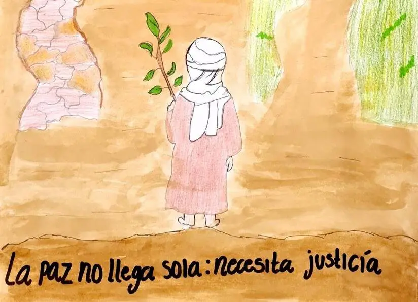 Una de las 'postales por la paz' impulsadas por Marea Palestina en las aulas. Foto: MP