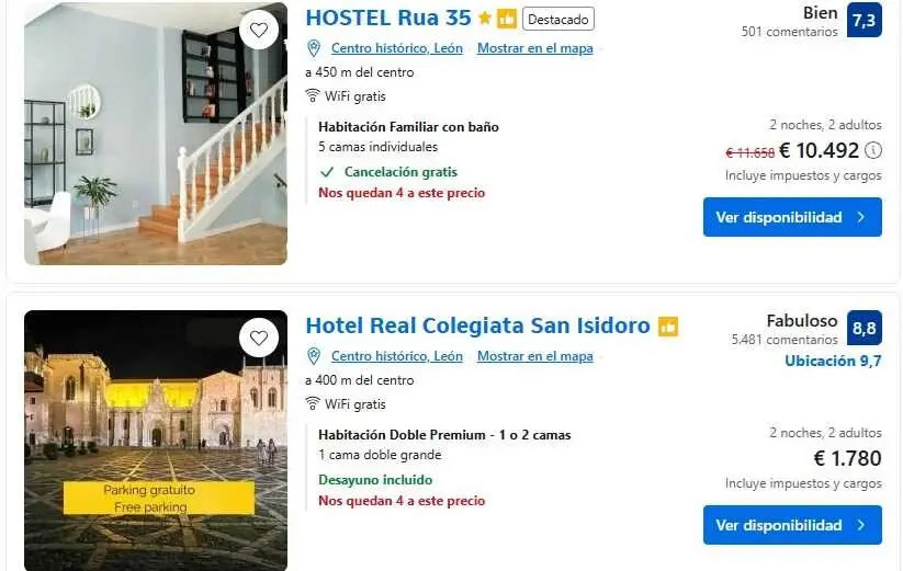 Detalles de precios para las noches del 11 y 12 de agosto en Le&oacute;n capital; los precios se han disparado en toda la provincia.