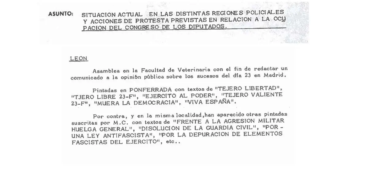 Informes policiales sobre la situaci&oacute;n de Le&oacute;n tras el 23F.
