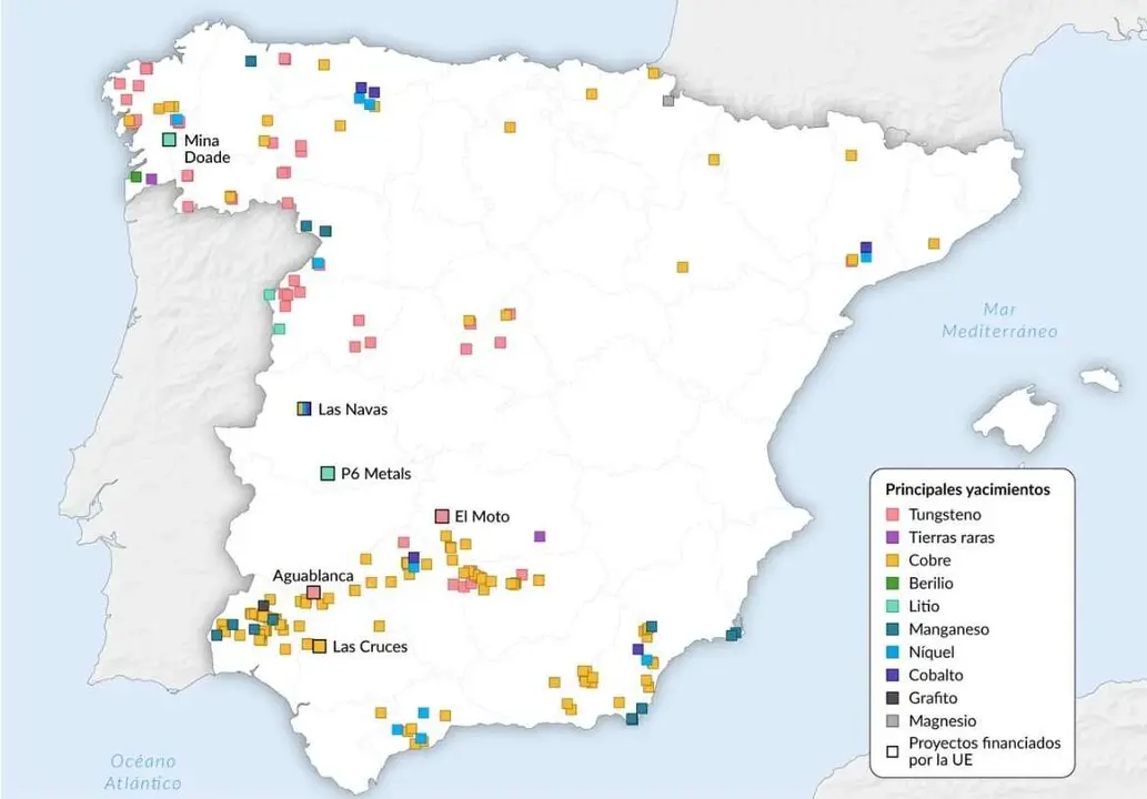Mapa de minerales raros, donde Le&oacute;n aparece como una de las provincias m&aacute;s ricas.