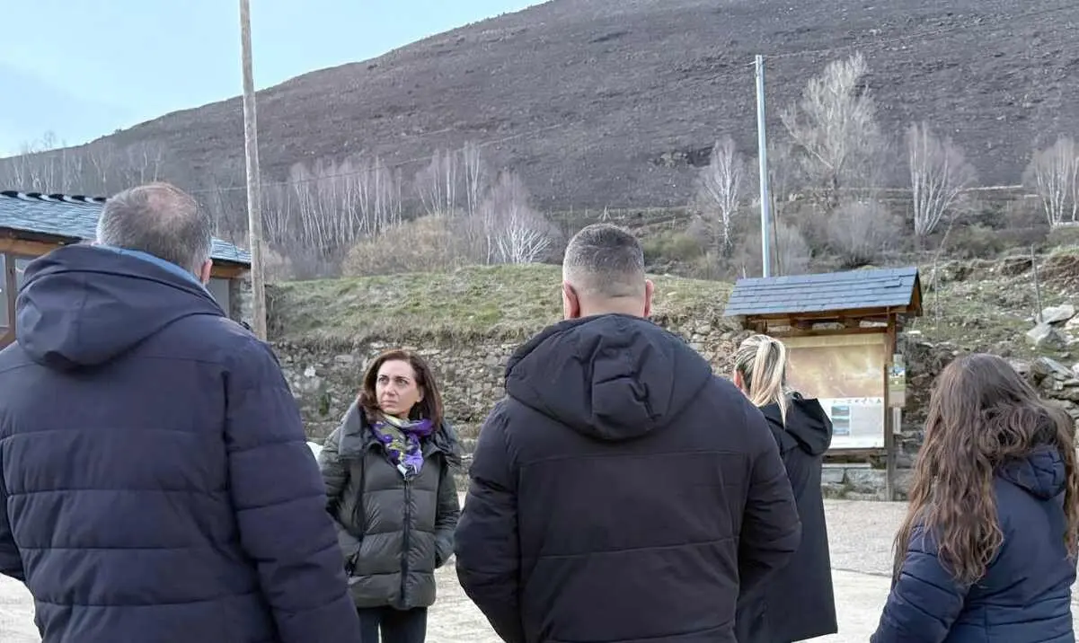La candidata Alicia Gallego observa las zonas arrasadas por los incendios.