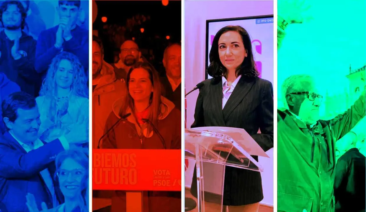 Ma&ntilde;ueco (PP) ha acaparado en primera persona la representaci&oacute;n popular de cara al 15M; a la derecha Nuria Rubio (PSOE), Alicia Gallego (UPL) y Carlos Poll&aacute;n (VOX), en el cierre de la campa&ntilde;a.