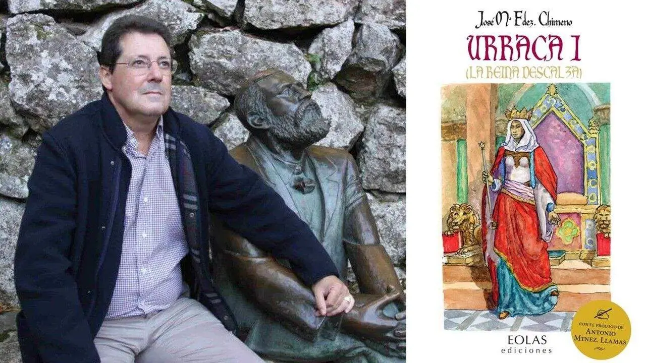 Jos&eacute; Mar&iacute;a Fern&aacute;ndez Chimeno junto a la portada de su libro 'Urraca I, la Reina descalza'.