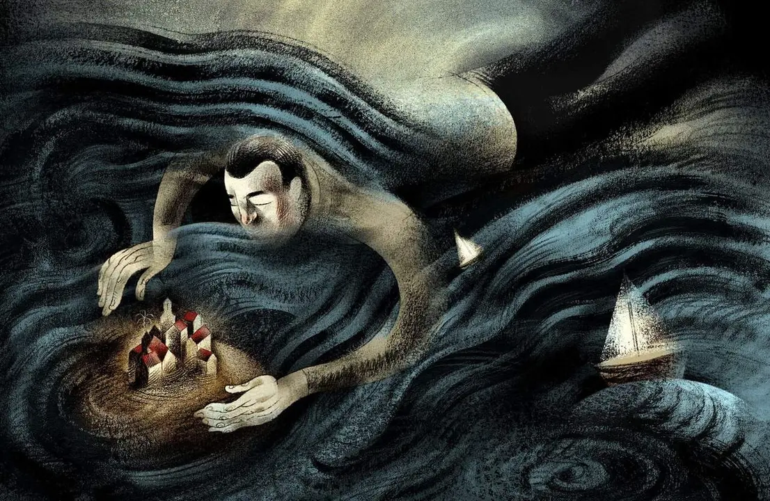 La ilustraci&oacute;n de To&ntilde;o Benavides 'El mar tambi&eacute;n elige' para Cancionero y Romancero de Ausencias (Reino de Cordelia). Foto: To&ntilde;o Benavides.