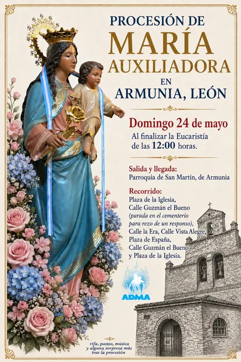 Procesi&oacute;n Mar&iacute;a Auxiliadora en la pedan&iacute;a de Armunia.