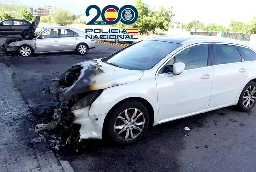 Imagen de algunos de los veh&iacute;culos calcinados de forma intencionada.