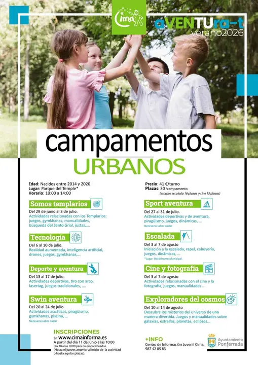 Cartel Campamentos Urbanos Verano 2026.
