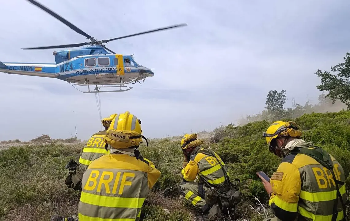 Efectivos de la BRIF de Tabuyo se despliegan para intervenir en el incendio forestal de Valdepi&eacute;lago. Foto: Brif Tabuyo.