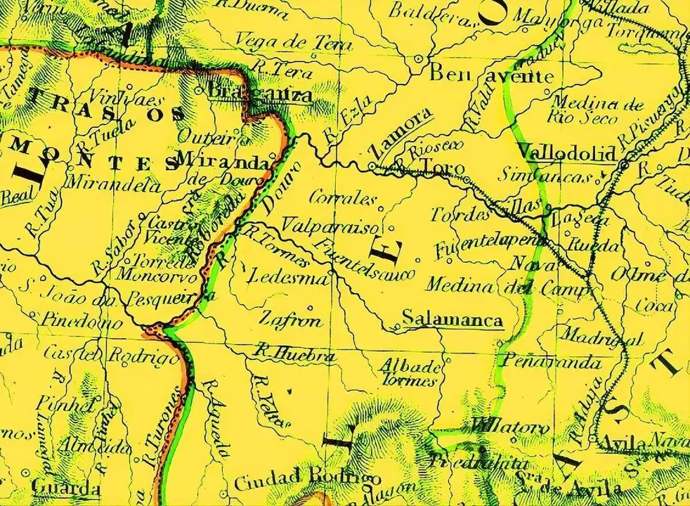 Zamora y Salamanca en un mapa de 1838.