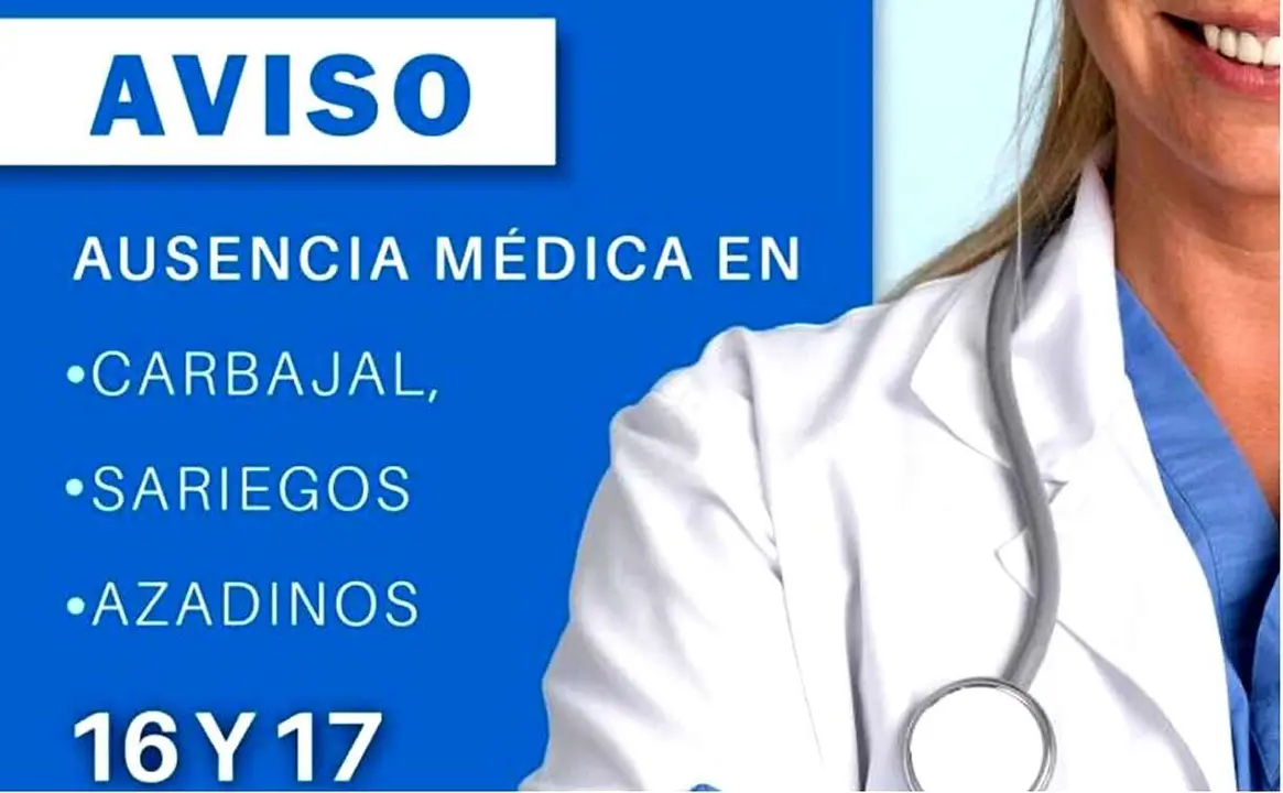 Imagen del cartel que anuncia la ausencia de m&eacute;dicos en el alfoz de Le&oacute;n.