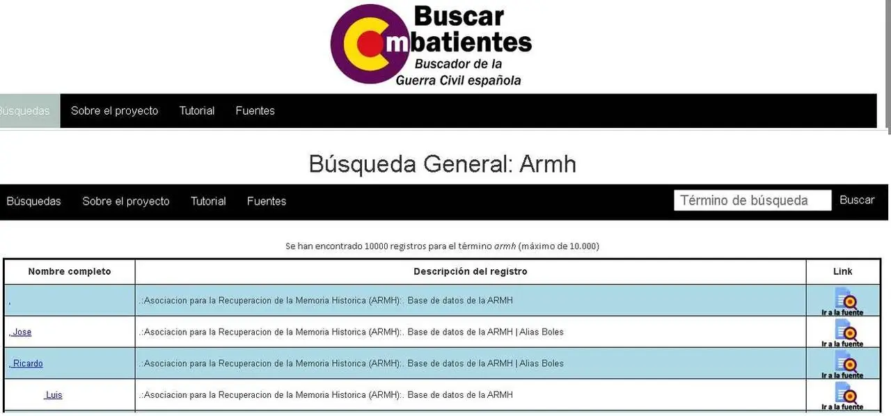 Imagen del buscador que ahora permite localizar a represaliados.