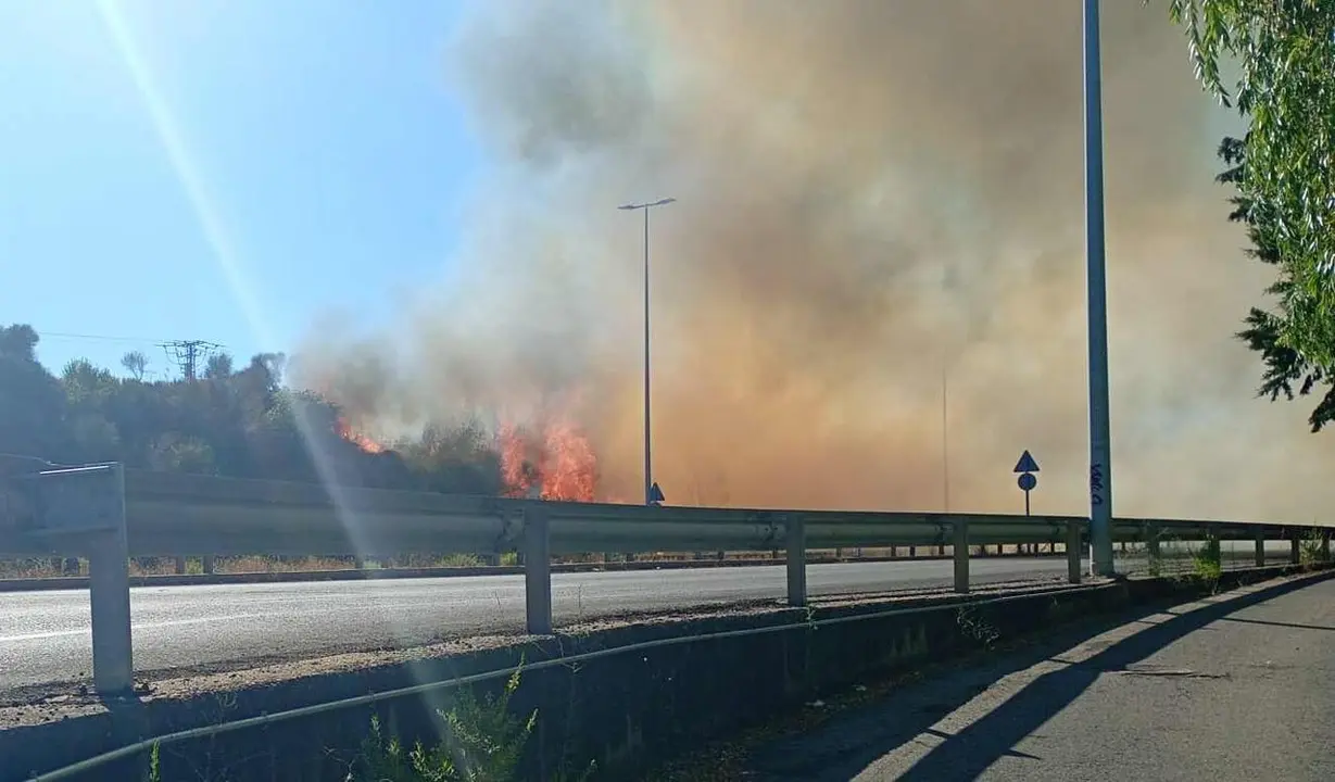 Virulento incendio en el acceso a la pedan&iacute;a de Oteruelo.