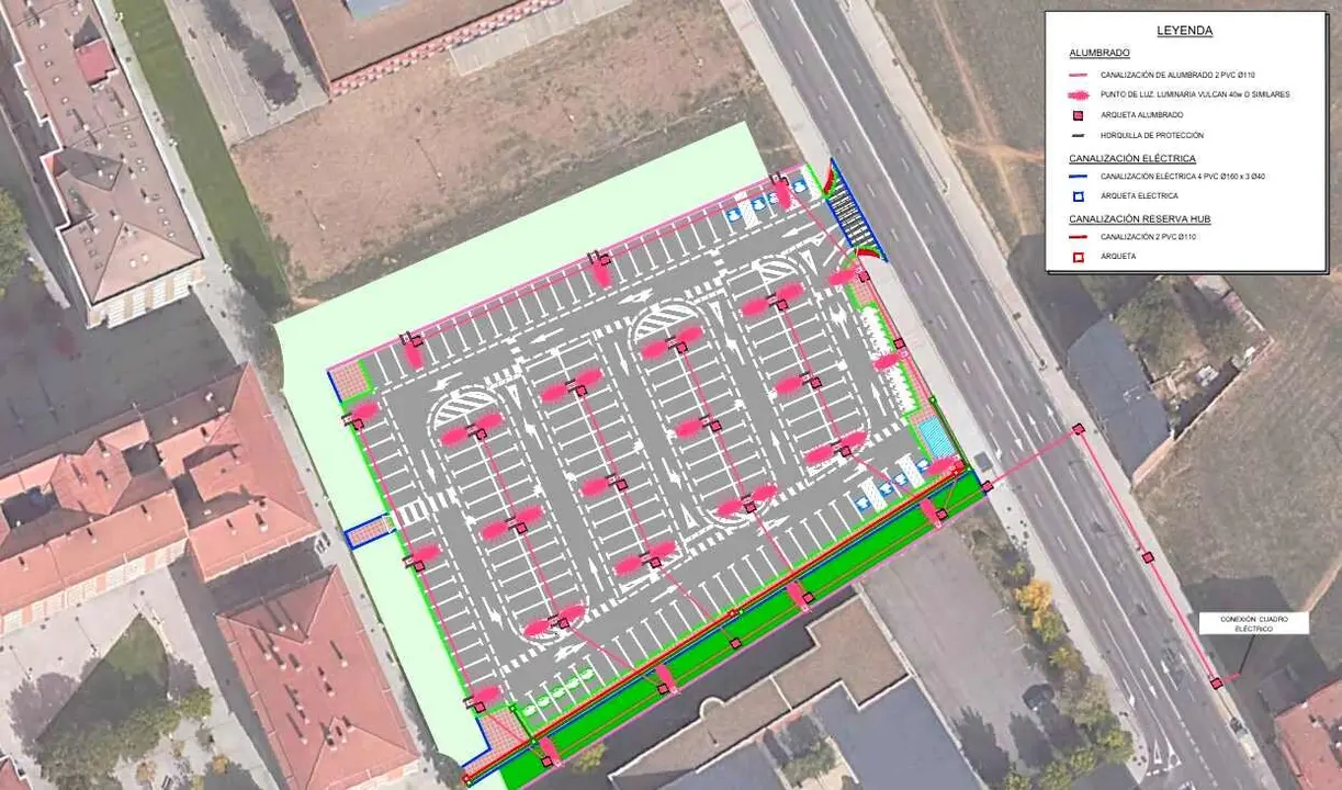 Imagen del plano del nuevo aparcamiento con el suministro el&eacute;ctrico previsto.
