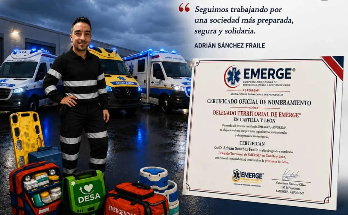El instructor leon&eacute;s Adri&aacute;n S&aacute;nchez Fraile ha recibido oficialmente en Madrid el certificado que acredita su nombramiento como Delegado Territorial de EMERGE en Castilla y Le&oacute;n.