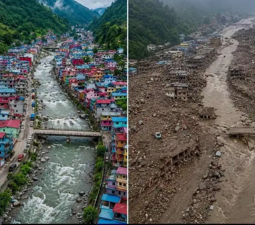 Imagen del antes y el despu&eacute;s de la riada.