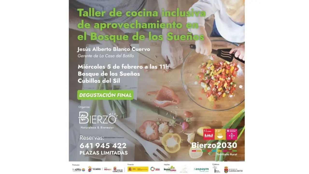 Cartel taller de cocina inclusiva organizado por el Consejo Comarcal del Bierzo.