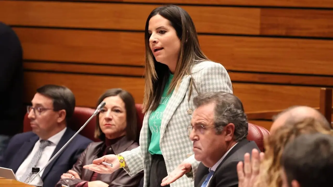 La procuradora del PSOE en León, Nuria Rubio, en el Pleno de las Cortes.