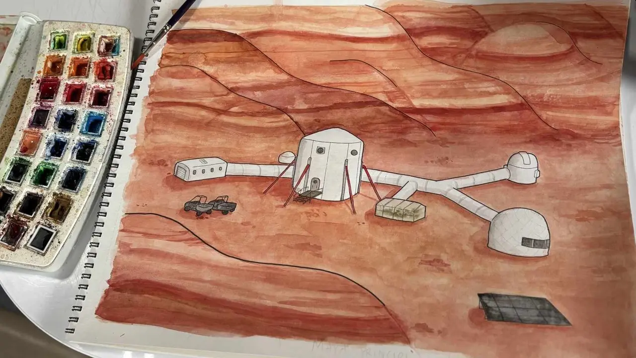 Dibujo de realizado por las 'astronautas' y en el que se puede ver la estación en la que se encuentran las dos leonesas.