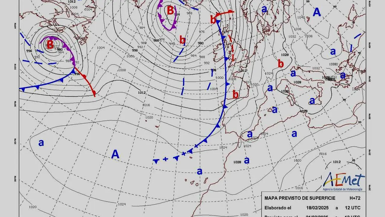 Imagen de la previsión de incidencia de la borrasca y su avance desde el oeste hasta alcanzar a León.