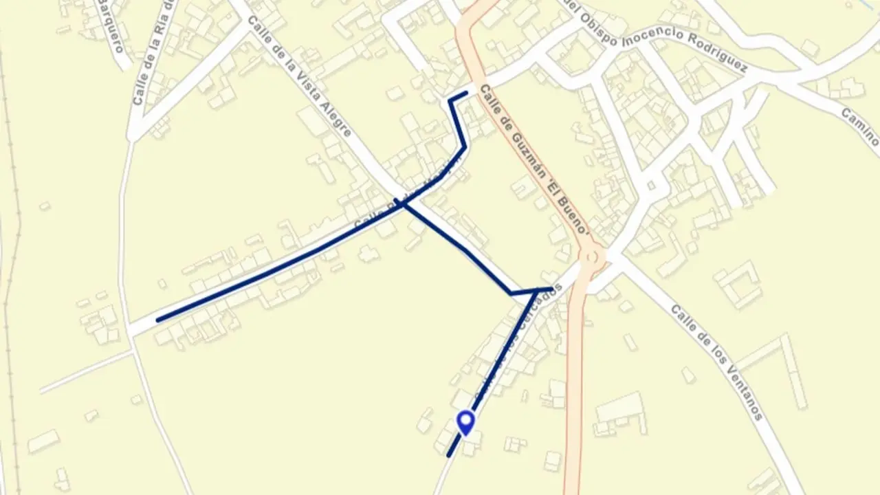 Mapa de las calles de la pedanía de Armunia que se verán afectadas por el corte de agua.