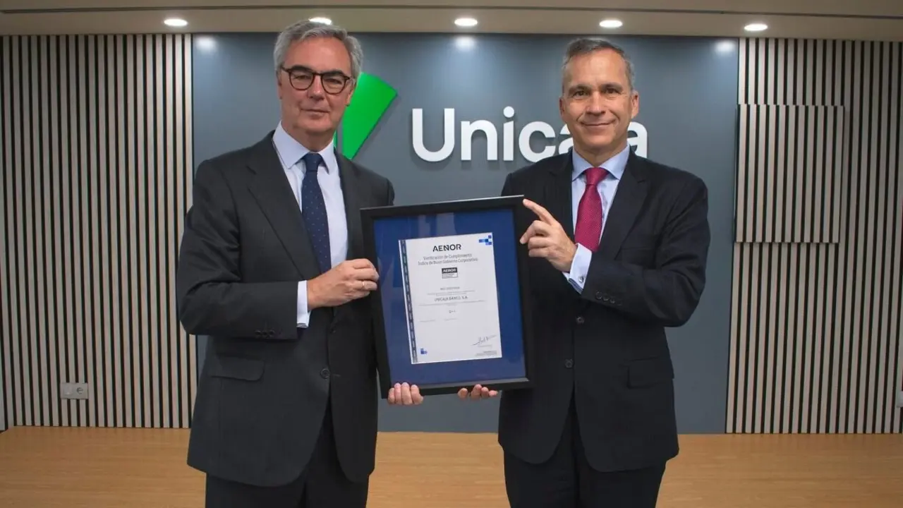 Unicaja recibe la certificación de AENOR de Buen Gobierno Corporativo con la máxima calificación.
