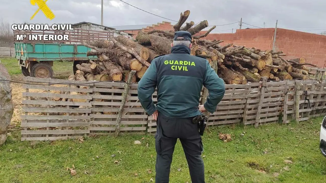 Efectivos de la Guardia Civil durante la recuperación del material robado.