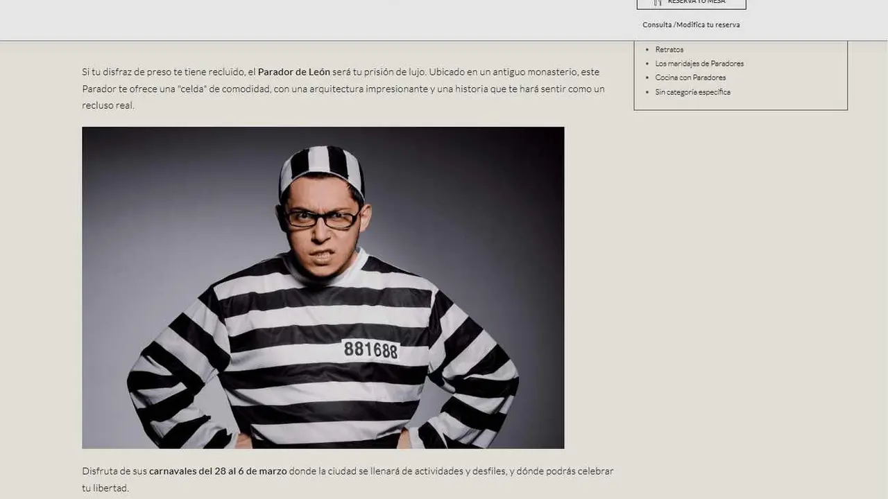 Imagen de la campaña para disfrazarse de preso propuesta por Paradores para el Hostal de San Marcos.