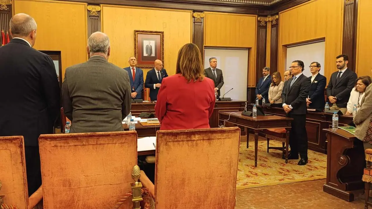 Imagen del pleno de este viernes, en el momento de guardar el minuto de silencio previo al inicio de la sesión.