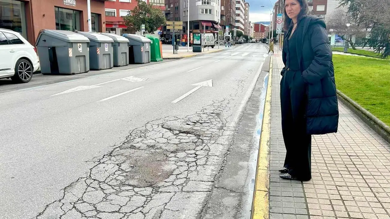 La concejala de Fomento, en una de las zonas dañadas en la Avenida del Castillo.