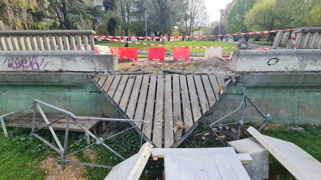 La caída de un árbol aplasta uno de los miradores en el paseo del río Bernesga en León capital.5