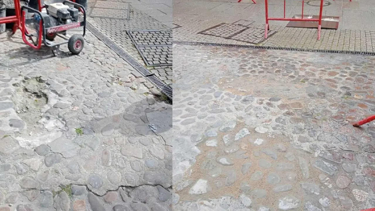 Ejemplo reparaciones adoquinado Plazuela de la Torre de San Lorenzo.