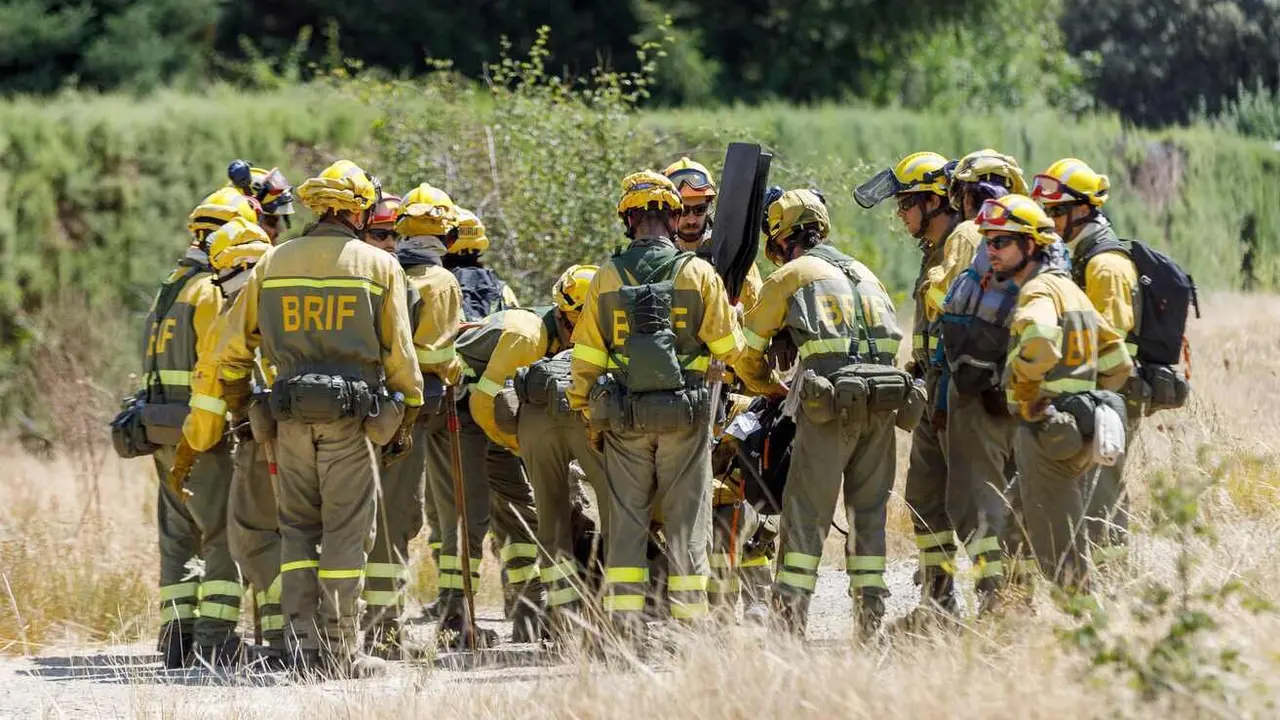 Algunos brigadistas momentos antes de iniciar las labores de extinción de un incendio.