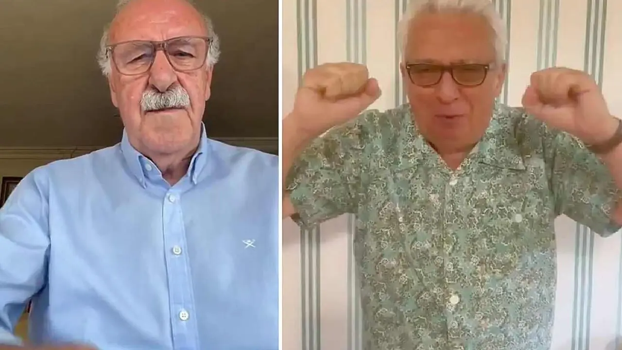 Vicente del Bosque y Leo Harlem, animando a la Ponferradina.