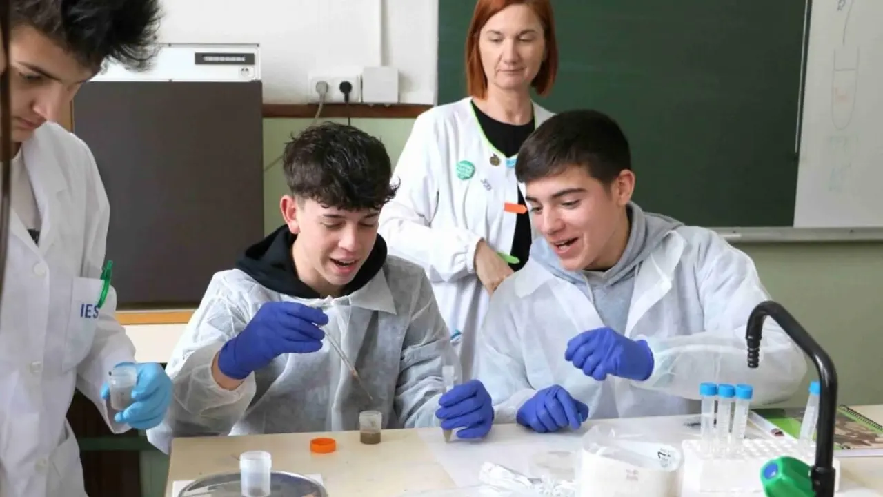 Alumnos del Sánchez Albornoz del proyecto MicroMundo de la Universidad de León. / ULE