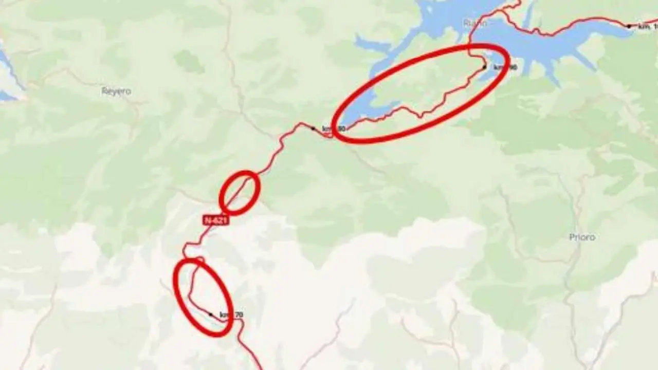 Imagen de las áreas de actuación en la N-621.