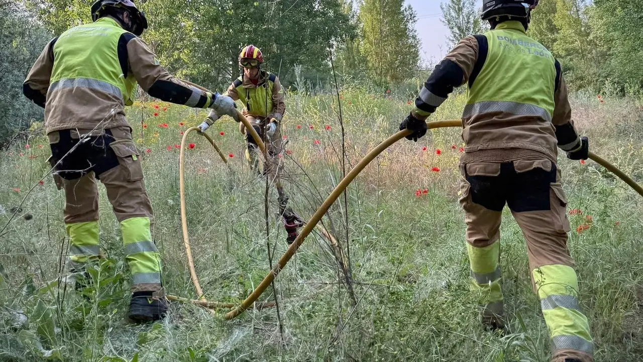 Los Bomberos de León durante su intervención de este domingo.