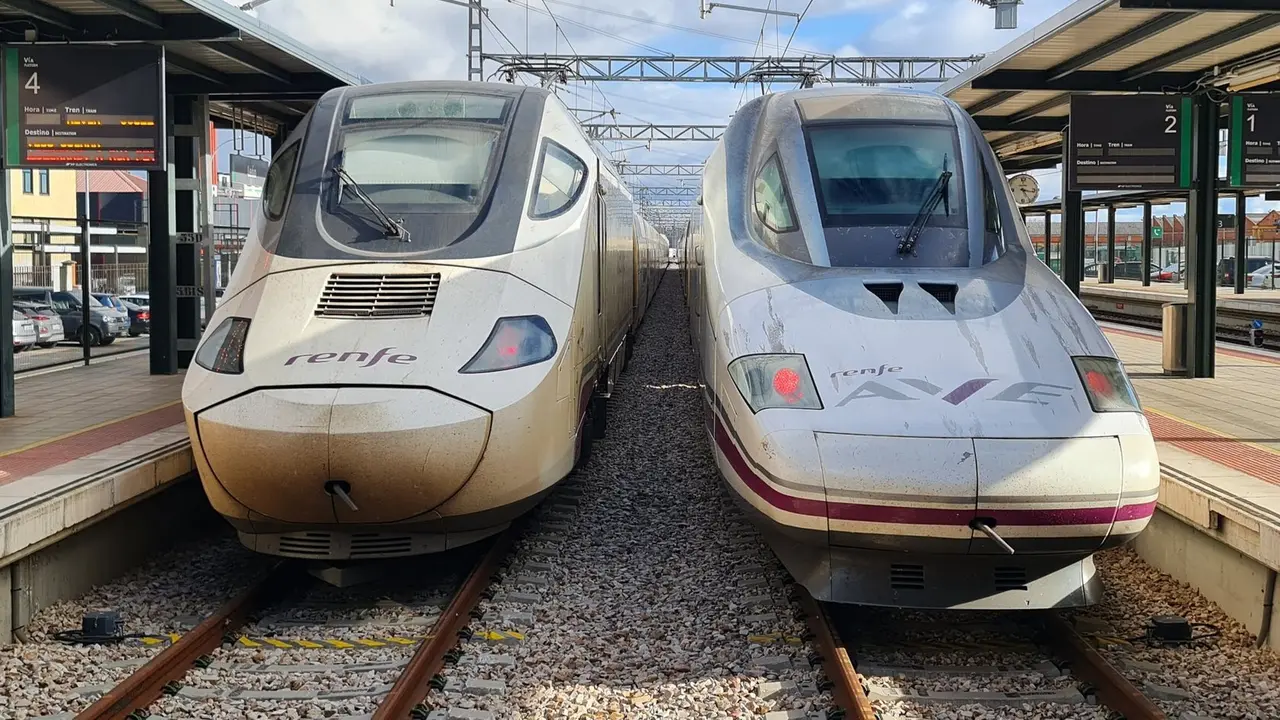 Trenes Alvia y AVE detenidos en la estación de León.